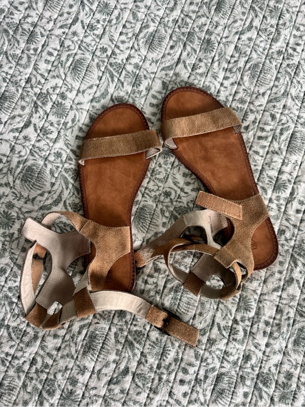 Women's Tan Suede Strappy Flat Sandals